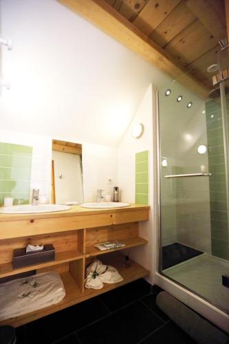 a bathroom with a sink and a shower at Le Valombré in Saint-Pierre-de-Chartreuse