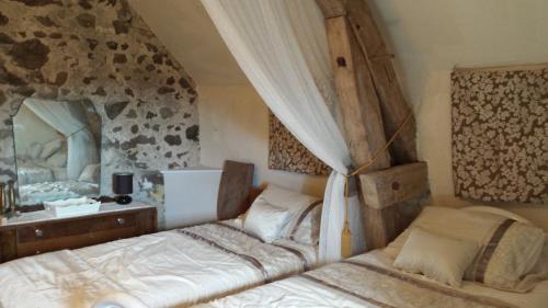 a bedroom with a bed and a mirror at Le Petit Savriere B&B in Tronget