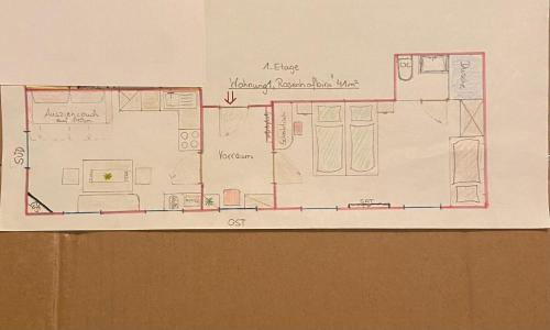a drawing of a floor plan of a house at Familienbauernhof Strassbauer in Steinakirchen am Forst