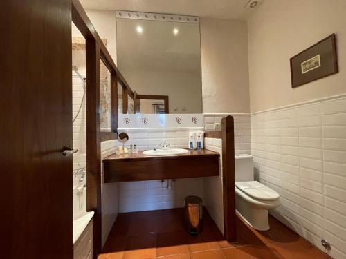 a bathroom with a sink and a toilet and a mirror at Rectoral de Cines in Oza dos Ríos