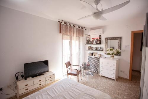 1 dormitorio con 1 cama y TV de pantalla plana en lola.- HABITACION DE MATRIMONIO, CON BAÑO PRIVADO, en Granada
