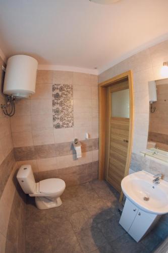 a bathroom with a toilet and a sink at Domki Letniskowe Aleksandra in Ustka