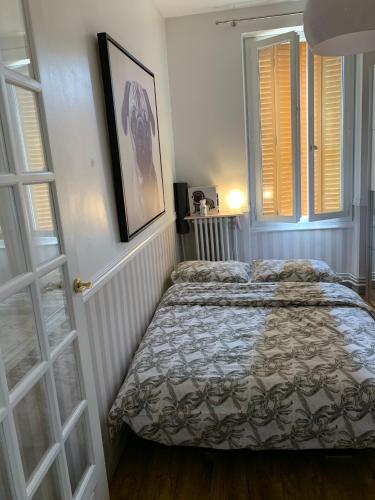 une chambre avec un lit et deux fenêtres dans l'établissement Appartement de charme 77 m2 proche commodités, à Chamalières