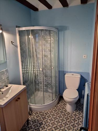 a bathroom with a shower and a toilet and a sink at Magnífica casa de pueblo con todas las comodidades in Moratalla
