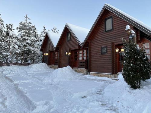 a house with snow in front of it at Zlatibor Brvnare Zakos in Zlatibor