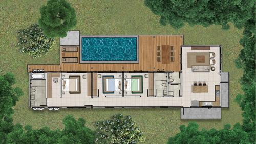 Pranatarn Pool Villa Mid-Summer Night في Ban Bo Kaeo: خطة منزل مع مسبح