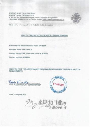 a letter from the ministry of foreign affairs to the ministry of foreign affairs of ch at Villa Chez Batista in Takamaka