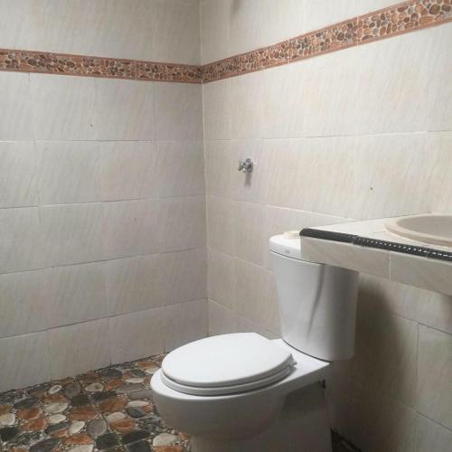 a bathroom with a white toilet and a sink at Villa Sinta in Baturiti