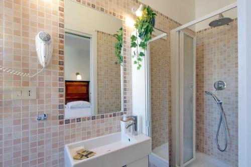 a bathroom with a sink and a shower and a mirror at Terrazze Navona in Rome