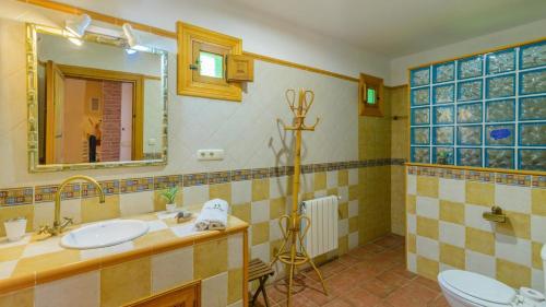 a bathroom with a sink and a mirror and a toilet at Cortijo El Olivar Órgiva by Ruralidays in Órgiva