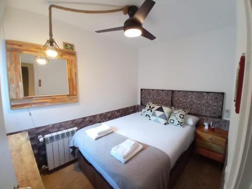 マドリードにあるAndres Borrego 12のベッドルーム1室(ベッド1台、シーリングファン付)