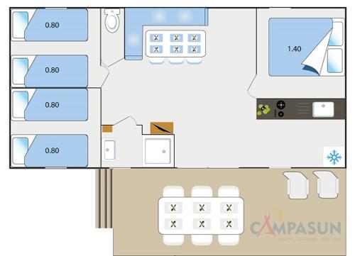 a floor plan of a small house with at Camping Parc Mogador in Sanary-sur-Mer