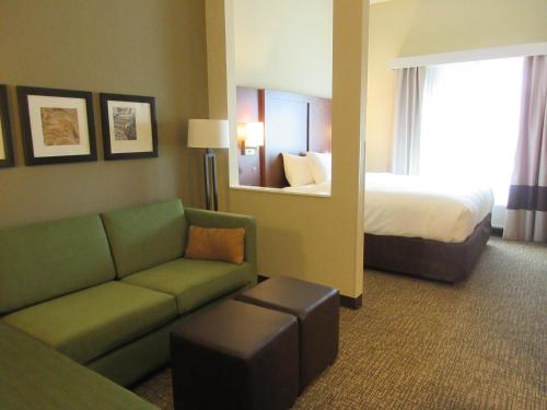a hotel room with a couch and a bed at Comfort Suites Summerville North in Summerville