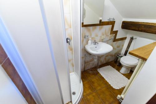 ein kleines Bad mit einem Waschbecken und einem WC in der Unterkunft B&B al Parco in Volano