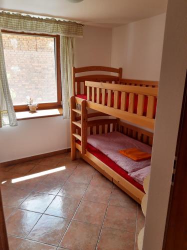 a bedroom with two bunk beds and a window at Ubytování U Dvořáků in Veselí nad Lužnicí
