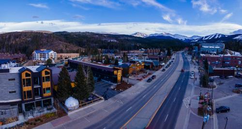 an aerial view of a city with a street at Gravity Haus Winter Park in Winter Park