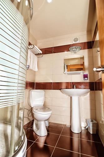a bathroom with a toilet and a sink at Serenti Hotel in Giresun