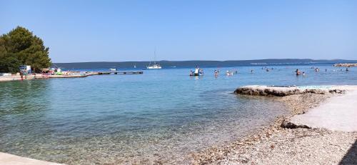 a group of people in the water at a beach at Apartments Kornati in Ždrelac