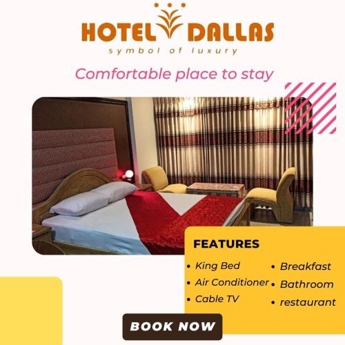 a hotel room with a bed and a sign that reads hotel dallas symbol at Hotel Dallas Sylhet in Sylhet
