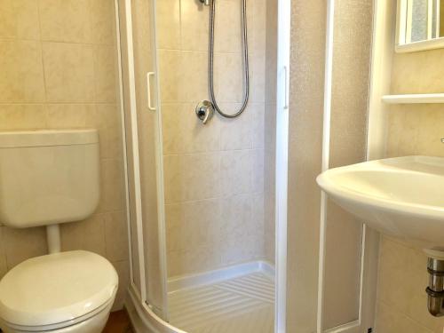 a bathroom with a shower and a toilet and a sink at Residenza Ai Ronchi 3 4 7 8 in Maccagno Superiore
