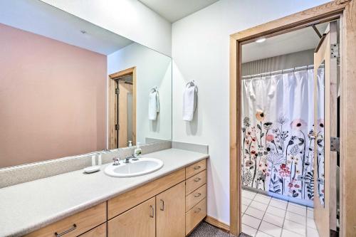 a bathroom with a sink and a shower at Solitude Creekside Condo-Closest to Ski Lift! in Solitude
