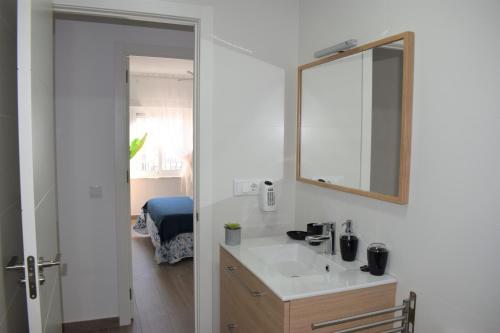 a bathroom with a sink and a mirror at Apartamento Ladevesa in Elche