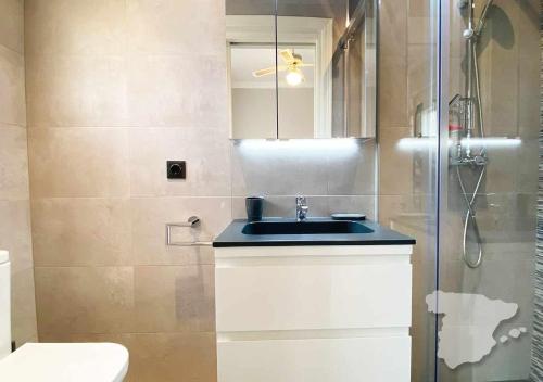 a bathroom with a sink and a shower at CostaBlancaDreams Casa Cuxarret in Calpe in Casas de Torrat