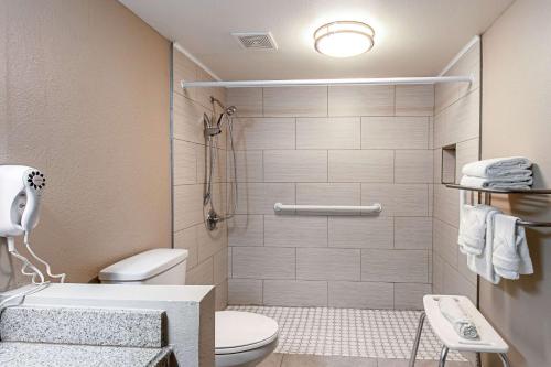 a bathroom with a toilet and a shower at Econo Lodge Kingsville in Kingsville