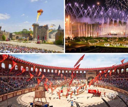 a group of three pictures of a stadium with a crowd at Gîte le Vallon à Chambretaud, 5 min du Puy du Fou in Chambretaud