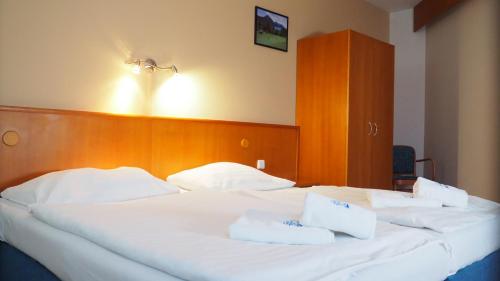 a large white bed with two white pillows on it at Hotel Tennis Club in Prostějov