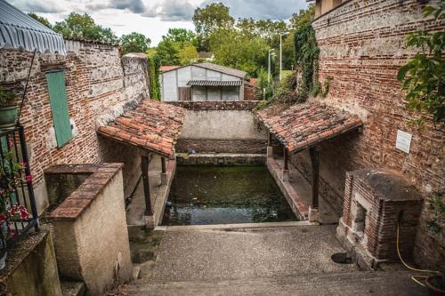 an old brick building with a pool of water at STUDIO LE NID in Valence-dʼAgen