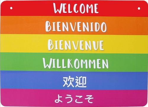 a colorful sign with the words welcome benjaminsteensteensteensteensteensteensteen at Ferienhaus FRIEDLHOF in Langschlag