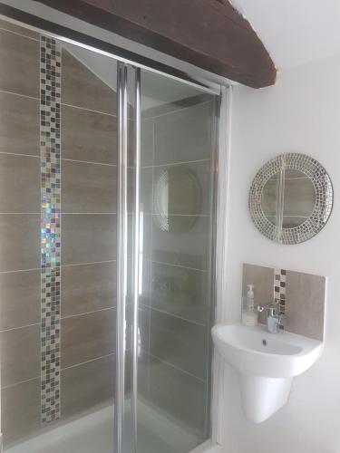 a bathroom with a shower and a sink at Kingsmede Bed & Breakfast in Ventnor