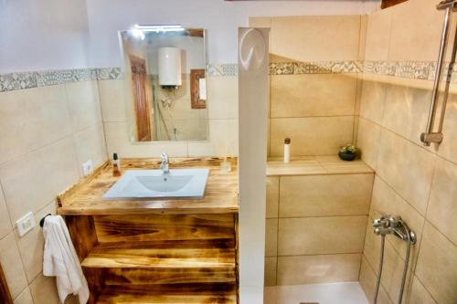 ein Bad mit einem Waschbecken und einem Spiegel in der Unterkunft La Vega Rural de Garachico, near Santa Cruz de Tenerife in Icod de los Vinos