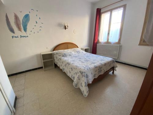1 dormitorio con 1 cama en una habitación con ventana en Chez Cathy et Alain en Saint-Laurent-dʼAigouze