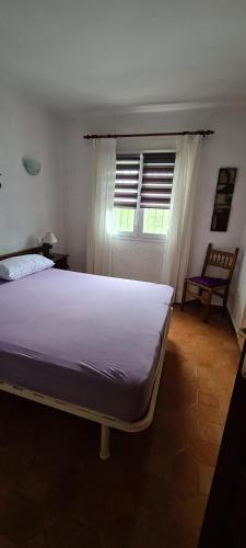een slaapkamer met een groot bed en een raam bij maison nathalia in Jávea