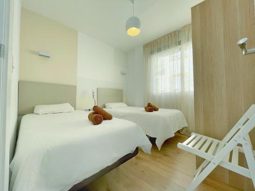 1 dormitorio con 2 camas con ositos de peluche en Apartamento Soho centro malaga, en Málaga