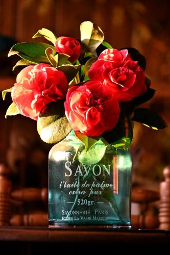 a bouquet of red roses in a glass vase at Casal da Serra in Penha Garcia