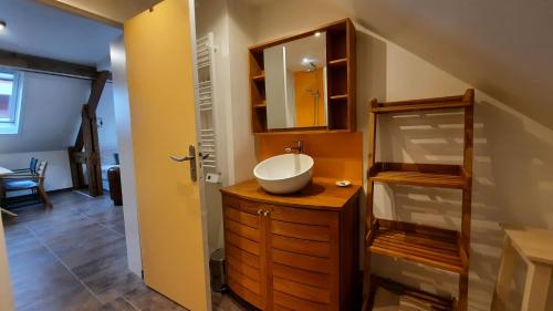 a bathroom with a sink and a mirror at 2 pièces, idéalement situé plage et centre ville in Arcachon