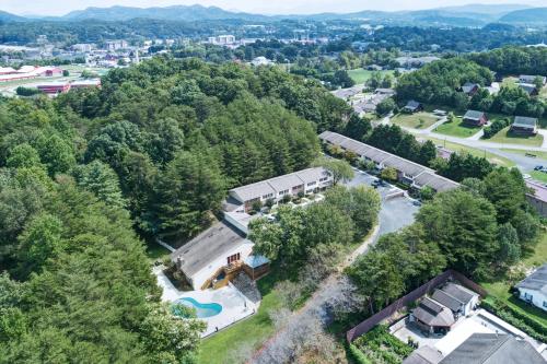 an aerial view of a house in the woods at Mountain Meadows in Pigeon Forge
