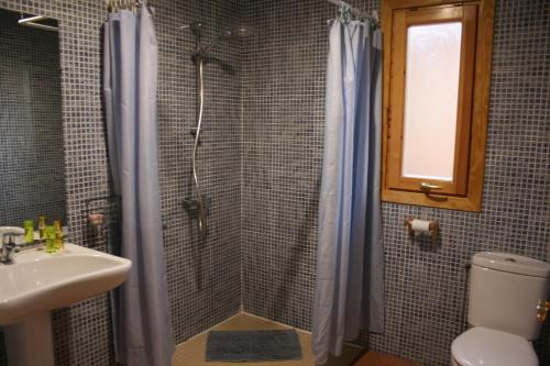 a bathroom with a shower and a sink at Bungalows Laspaúles in Laspaúles