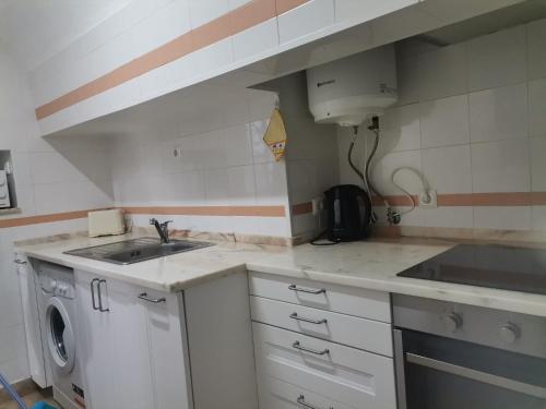 eine Küche mit Spüle und Waschmaschine in der Unterkunft Évora Romana Alojamentos T2 Aqueduto in Évora