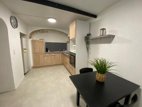 une salle à manger avec une table et une cuisine dans l'établissement COSY & SPA Appartement Luxe JACUZZI SAUNA Suite Cristal, à Avignon