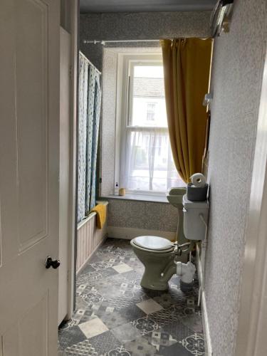 uma casa de banho com um WC e uma janela em Long Meadow Bakery em Pembrokeshire