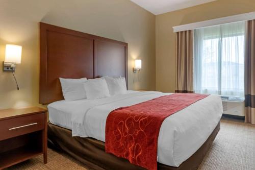 a hotel room with a large bed and a window at Comfort Suites Billings in Billings