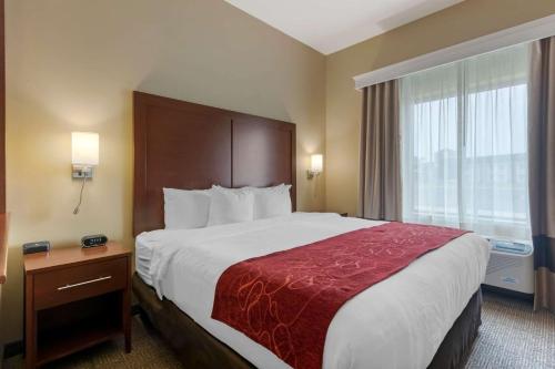 a hotel room with a large bed and a window at Comfort Suites Billings in Billings