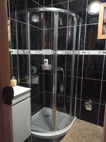a shower with a glass door in a bathroom at Quinta de S. Vicente 317 in Vila Nova de Famalicão
