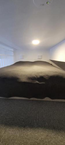 a bedroom with a bed in the middle of the room at Valjastehdas in Oulu
