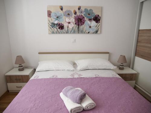 Postel nebo postele na pokoji v ubytování Apartman Aurora Drvis Makarska easy acess to sea ,center , restaurant