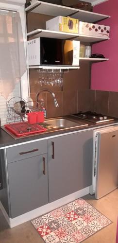 a kitchen with a sink and a stove at Loft dans les Vosges idéal 2 personnes in Le Thillot